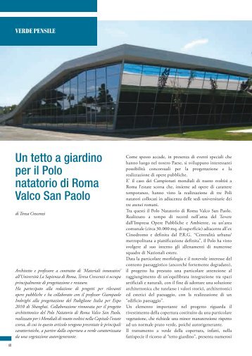 Un tetto a giardino per il Polo natatorio di Roma Valco San Paolo
