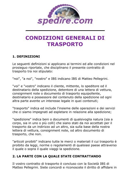 Condizioni Generali di trasporto - IBS di Matteo Pellegrini