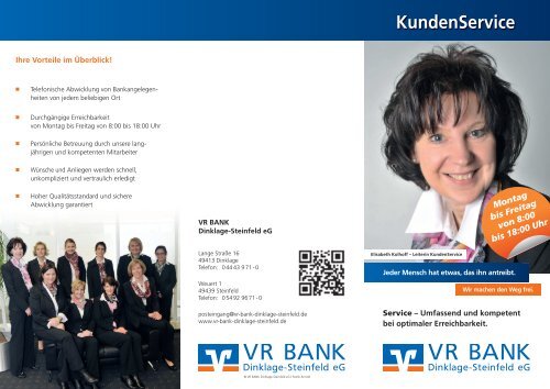Flyer "KundenService" - VR BANK Dinklage-Steinfeld eG