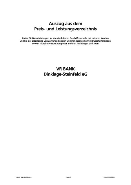 Preis- und Leistungsverzeichnis - VR BANK Dinklage-Steinfeld eG