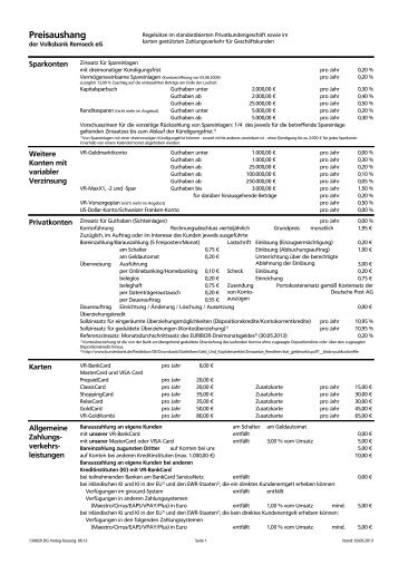 Preisaushang - Volksbank Remseck eG