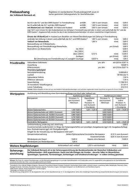 Preisaushang - Volksbank Remseck eG