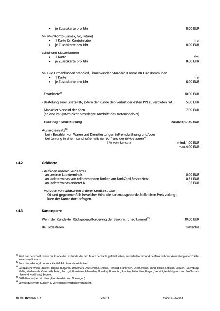 Auszug aus dem Preis- und Leistungsverzeichnis - VR Bank ...