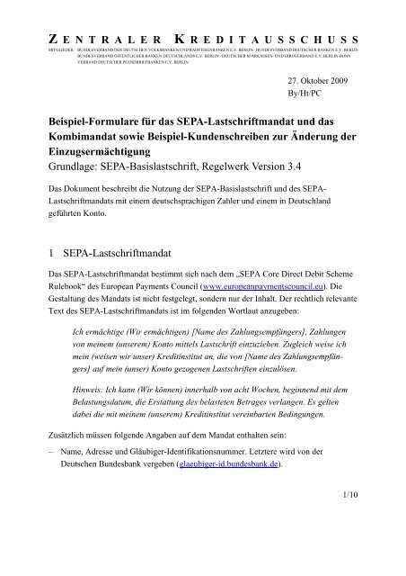 Muster SEPA-Lastschriftmandat - VR Bank Kitzingen eG