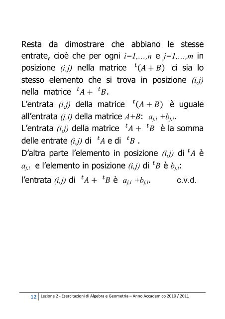 Esercitazioni di Algebra e Geometria - Lezione 2