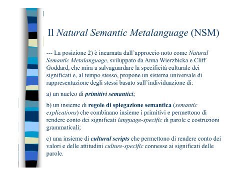 Natural Semantic Metalanguage - Scienze della Formazione