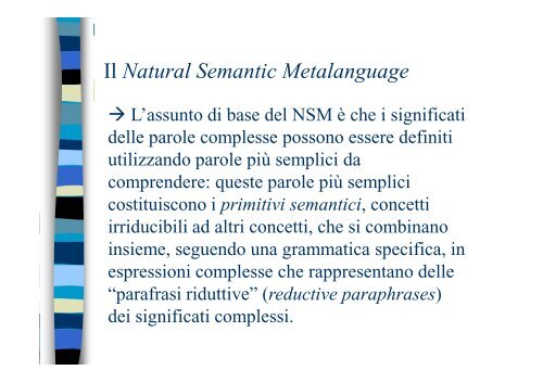 Natural Semantic Metalanguage - Scienze della Formazione