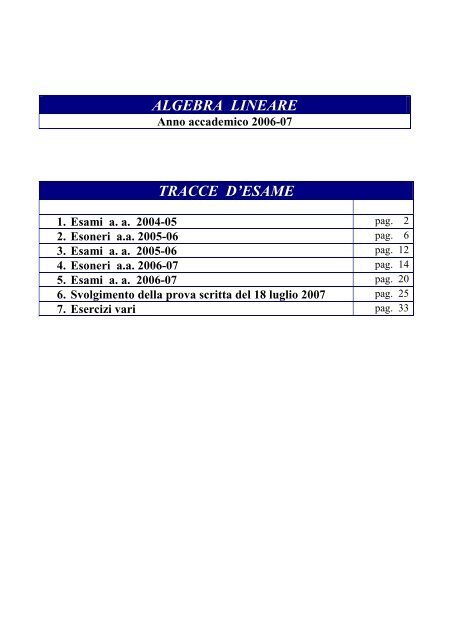 algebra lineare tracce d'esame - Dipartimento di Scienze Economiche