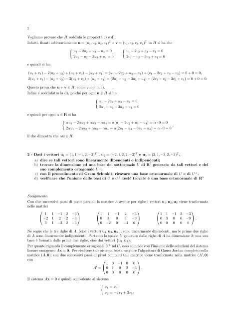 algebra lineare tracce d'esame - Dipartimento di Scienze Economiche