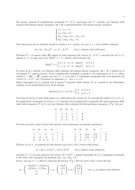 algebra lineare tracce d'esame - Dipartimento di Scienze Economiche