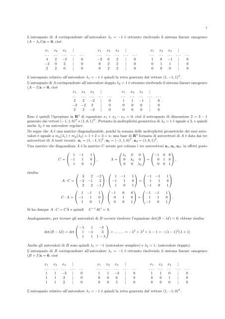 algebra lineare tracce d'esame - Dipartimento di Scienze Economiche