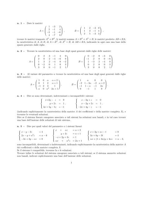 algebra lineare tracce d'esame - Dipartimento di Scienze Economiche