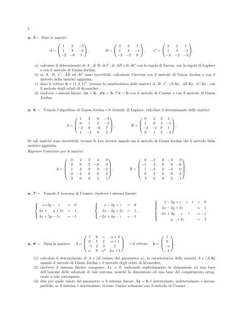 algebra lineare tracce d'esame - Dipartimento di Scienze Economiche