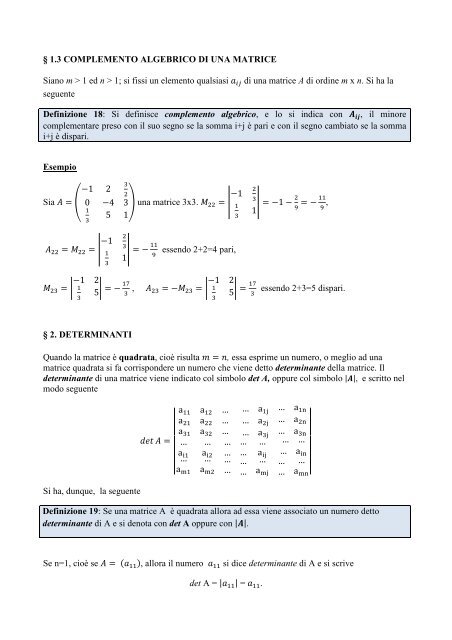 MATRICI E DETERMINANTI § 1. MATRICI Si ha la seguente ... - Circe