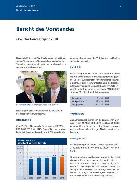 Geschäftsbericht 2010 - Volksbank Wittgenstein eG