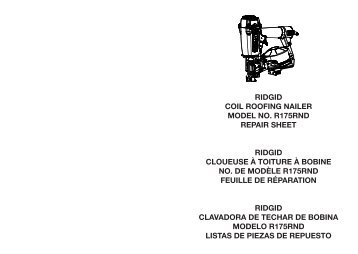 ridgid coil roofing nailer model no. r175rnd repair sheet ridgid ...