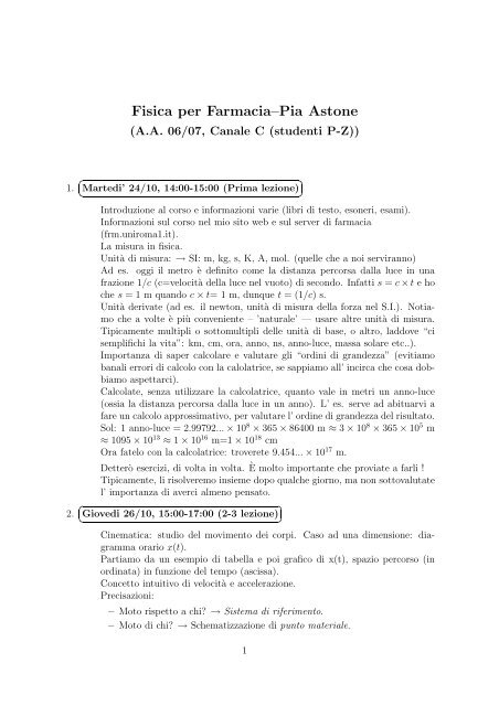 Fisica per Farmacia–Pia Astone - INFN Sezione di Roma