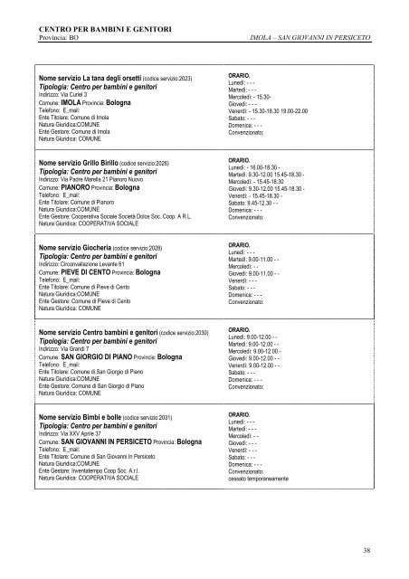 Elenco Servizi integrativi e sperimentali per la prima infanzia in ...