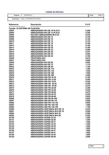 Listado de Artículos - Grifonsa SL