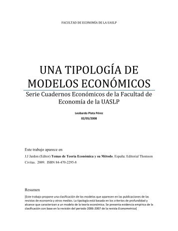 UNA TIPOLOGÍA DE MODELOS ECONÓMICOS