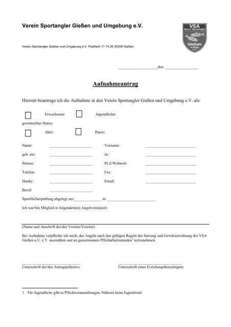 Aufnahmeantrag Als Pdf Datei Vsa Giessen Und Umgebung