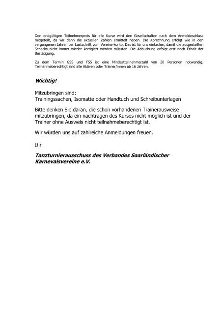 Der Tanzturnierausschuss berichtet - VSK Verband Saarländischer ...
