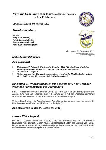 Rundschreiben Verband Saarländischer Karnevalsvereine e.V.