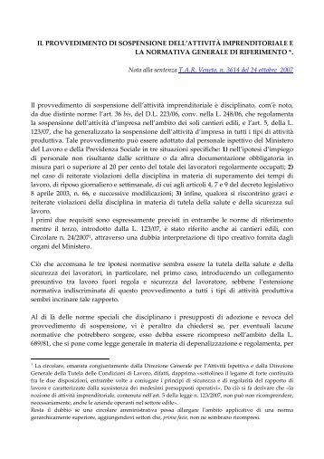 Il provvedimento di sospensione dell'attività ... - DPL Modena