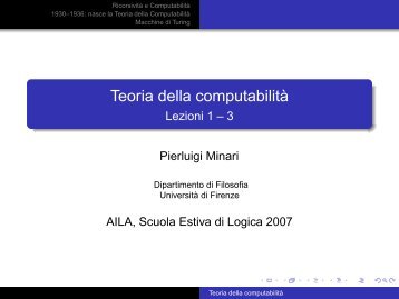 Teoria della computabilità - Lezioni 1 -- 3 - Dipartimento di Filosofia