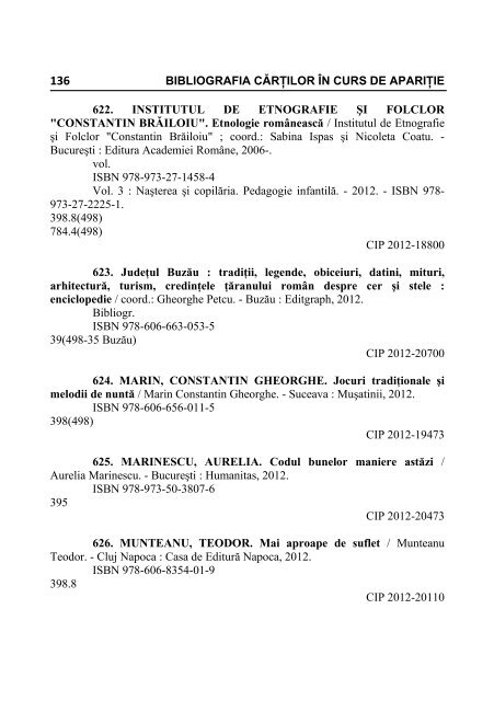 Bibliografia CIP - octombrie 2012