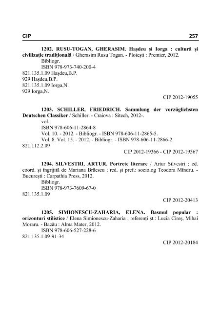 Bibliografia CIP - octombrie 2012