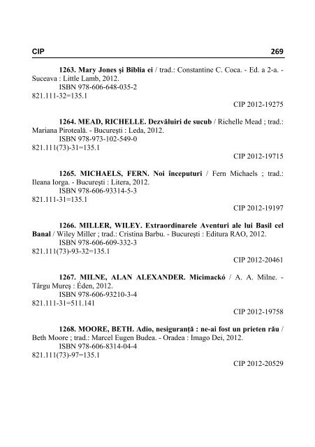 Bibliografia CIP - octombrie 2012