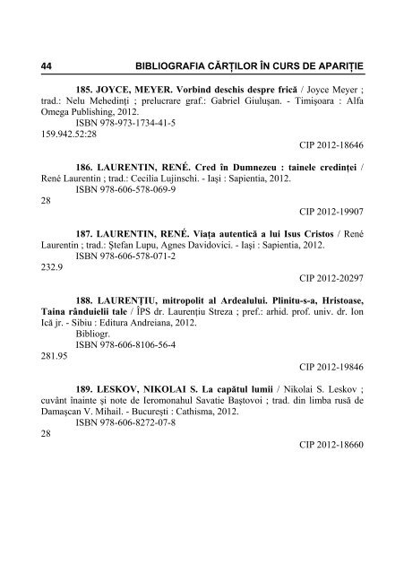 Bibliografia CIP - octombrie 2012