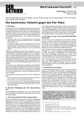 "Die Saarbrücker Initiative gegen den fair value" und die