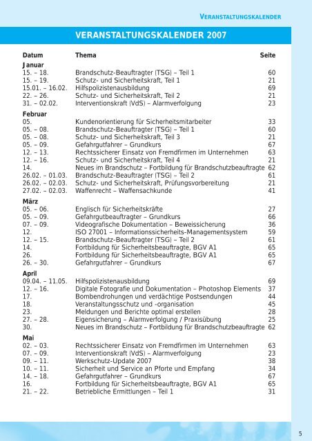 Veranstaltungsprogramm 2007 - Vereinigung für die Sicherheit der ...