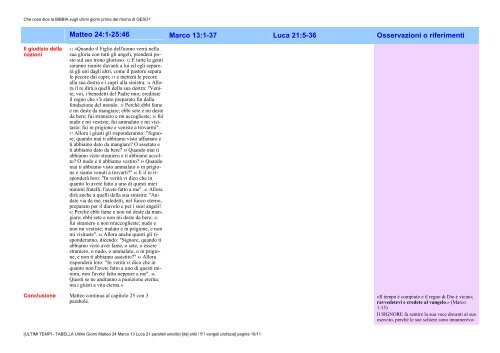 ULTIMI TEMPI - TABELLA Ultimi Giorni Matteo 24 Marco 13 Luca 21 ...