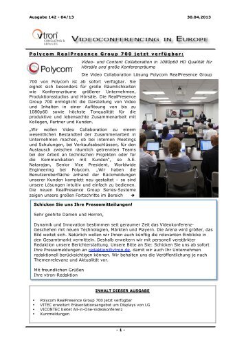 Polycom RealPresence Group 700 jetzt verfügbar - VTRON ...