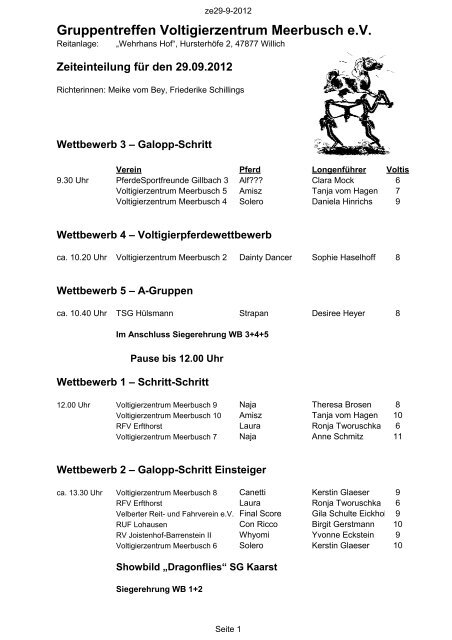 Zeiteinteilung - Voltigierzentrum Meerbusch eV