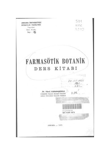 farmasötik botanik ders kitabı - Ankara Üniversitesi Kitaplar Veritabanı