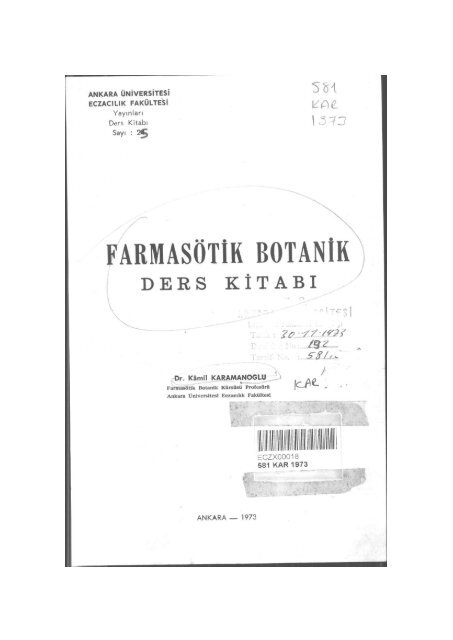 farmasötik botanik ders kitabı - Ankara Üniversitesi Kitaplar Veritabanı