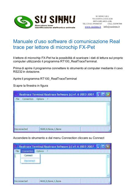 Manuale d'uso software di comunicazione Real trace per lettore di ...