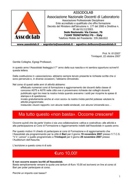 Lettera del presidente ai soci