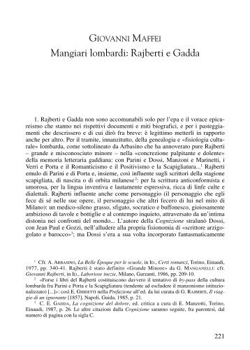 Mangiari lombardi: Rajberti e Gadda - Italianistica e Spettacolo