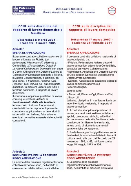 CCNL sulla disciplina del rapporto di lavoro domestico - Patronato Acli