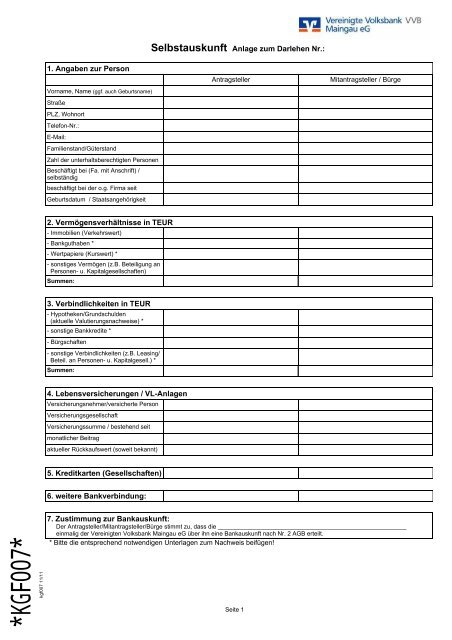 Selbstauskunft - Vereinigte Volksbank Maingau eG