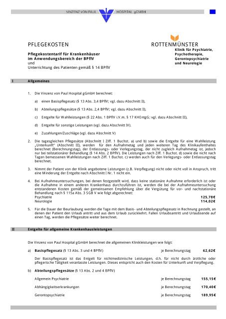 Pflegekostentarif Klinik Psychiatrie (PDF) - Vinzenz von Paul Hospital