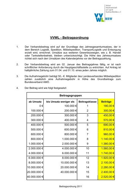 VVWL - Beitragsordnung - Verband Verkehrswirtschaft und Logistik ...