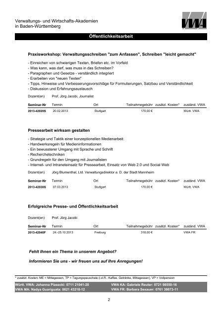 Öffentlichkeitsarbeit - Württembergische Verwaltungs