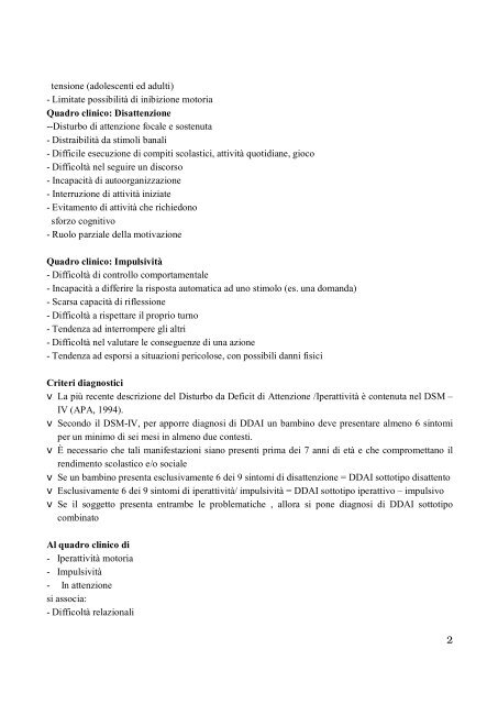 Disturbo da Deficit di Attenzione / Iperattività