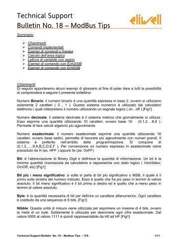 Technical Support Bulletin No. 18 – ModBus Tips - Eliwell.It